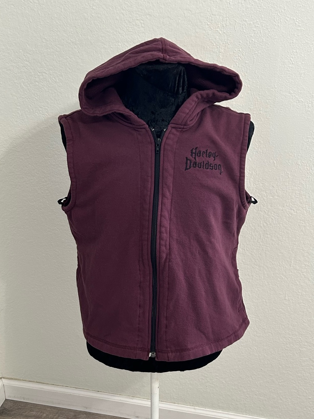 Harley-Davidson Sleeveless Hooded Zip Vest Burgundy Purple Size Large